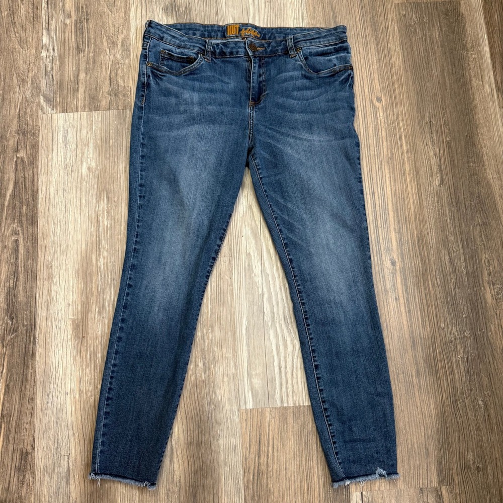 KUT from the Kloth High Rise Skinny Jeans Blue Wash Frayed Hem Size 14 - Picture 2 of 7